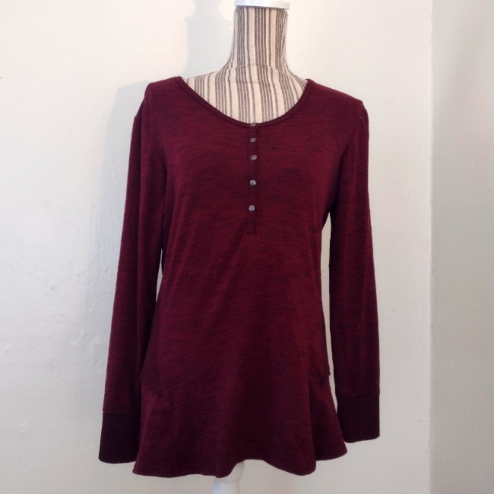 Kuhl Burgundy Mixed Thermal Knit Long Sleeve Popover Top Size M